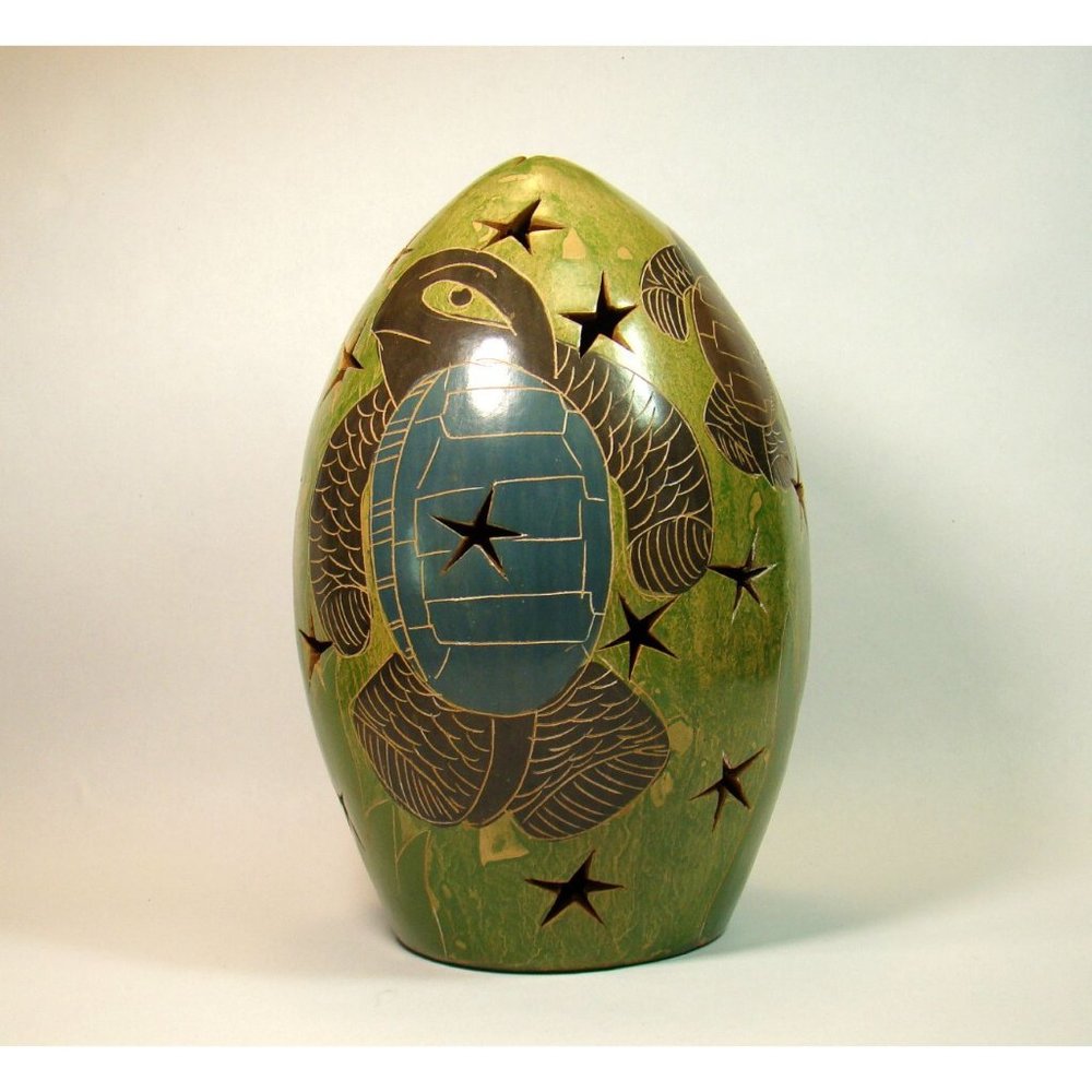 Turtle Art Pottery Tea Light Candle Lantern Luminary, Coastal Beach Nautical